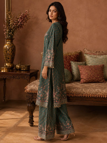 Ethnic Printed Kurta Set With Matching Palazzo And Dupatta