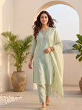 Zari-Embroidered Kurta Paired With Solid Trousers And A Tonal Dupatta .