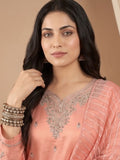 Zari-Embroidered Kurta Paired With Solid Trousers And A Tonal Dupatta .