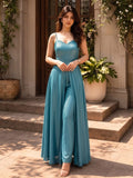 Elegant Teal Kurta Set With Trousers