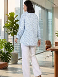 Blue Coloured Slim Collar Long Sleeves Floral Shirt