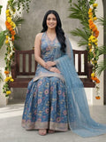 Azure Blue All-Over Floral Print Kurta Set With Dupatta