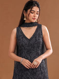 Women's Embroidered Shimmer Short Kurta With Palazzo And Dupatta