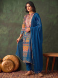 Women'S Blue Floral Printed Straight Kurta Set With Tonal Dupatta