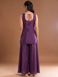Purple Embroidered Kurta Set Featuring Zari And Sequin Work With A Matching Flared Palazzo And Embellished Dupatta