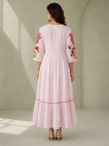 Varanga womens Floral Embroidered A-Line Maxi Dress