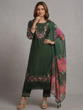 Varanga Women Floral Heavy Thread Embroidered Schffili Hem Kurta With Trouser & Dupatta