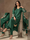 Green Embroidered Bell Sleeve Kurta Set With Straight Pants