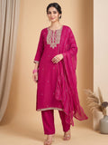 Kurta Adorned With Thread Embroidery, Teamed With Trousers And Paired With Dupatta With And Lace Detailing