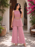 Festive Gold-Speckled Fit & Flare Kurta And Wide-Leg Trouser Set