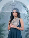 Varanga Women Blue Yoke Embroidered Sleeveless Flared Kurta With Trousers.