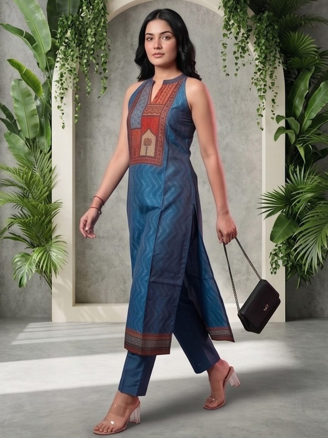 Indigo Geometric Printed Kurta Set