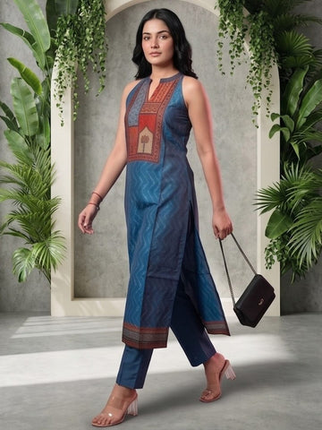 Indigo Geometric Printed Kurta Set