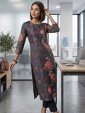 Floral Print Round-Neck Kurta With Regular Pant