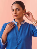 Indigo Blue Embroidered V-Neck Kurta With Polka Dot Detailed Trousers Set