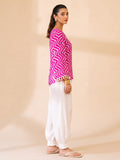 Fuchsia Chevron-Print One-Shoulder Top