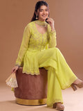 Varanga Lime Green Embroidered Palazzos With Dupatta | Poly Georgette | Festive