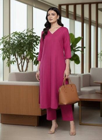 Varanga Women Magenta Solid A-Line Kurta Paired With Tonal Bottom