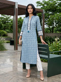 Blue Breeze Block-Print pure cotton Kurta