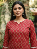 Varanga Ethnic Maroon Paisley Top with Notched V-Neckline