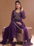 Varanga Purple Embroidered Palazzos With Dupatta | Poly Georgette | Festive