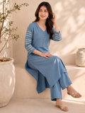 Grey Kurta Set Paired With A Shimmering Striped Dupatta