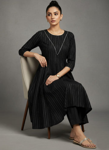 Varanga Women Black Lurex Crepe Anarkali Kurta With Trousers.