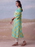 Cotton Striped Printed A-Line Kurta With Solid Trouser