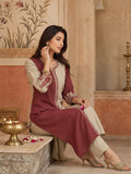 Maroon And Beige Colorblocked Kurta Set For Womens