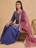 Embroidered Kurta Set Paired With A Shimmering Organza Dupatta.
