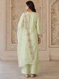 Pista Green Embroidered Chanderi Kurta Set With Organza Dupatta