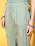 Varanga Women Sea Green Embroidered Kurta Paired With Tonal Trouser And Dupatta