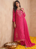 Women'S Pink Mul Chanderi Kurta Set With Chiffon Dupatta
