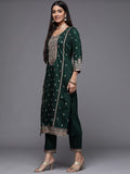 Varanga Green Ethnic Motifs Embroidered Sequinned Kurta With Trousers Dupatta