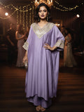 Zari Embroidered Lace Neck Flared Kaftan with Trouser