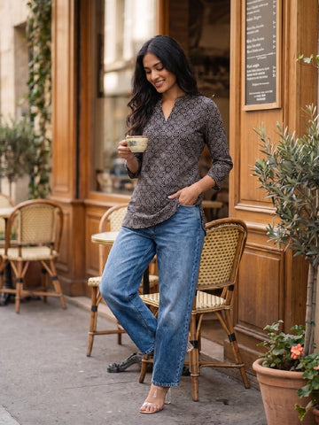 Womens Jrakh-Inspired Printed Top 2177
