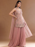 Women's Embroidered Shimmer Short Kurta With Palazzo And Dupatta