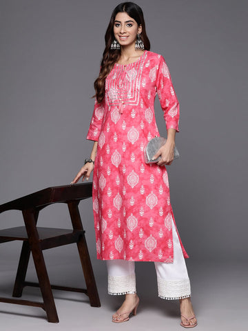 Varanga Women Pink Ethnic Motif Printed Straight Kurta