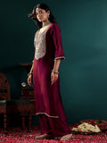 Varanga Women Purple Zari Embroidered Kurta With Bottom And Dupatta