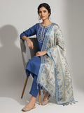 Varanga Women Embroidered Yoke Straight Kurta Paired With Tonal Bottom And Printed Bhagalpuri Dupatta