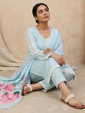 Varanga Women Sky Blue Straight-Fit Kurta With Printed Dupatta