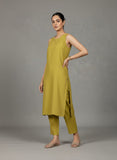 Varanga Women Round Neck Sleeveless Apple Hem, Heart Shaped Embroidered Kurta with Trouser