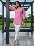 Casual Berry Pink Printed Top with 3/4 Sleeves