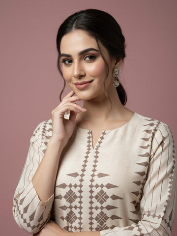 Pristine Ivory Kurta with Minimalist Brown Pop