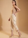 Varanga Women Varanga Off White Silk Organza Zari Embellished Trousers