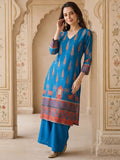 Women Blue Ethnic Printed Kurta With Trousers