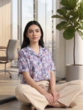 Mauve Coloured Short Sleeves Shirt Collar Top