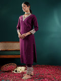 Varanga Women Purple Zari Embroidered Sequin Embellished Kurta  Paired With Bottom And Dupatta