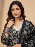 Varanga Women V-Neck Black Kurta Set With Dupatta