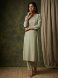 Varanga Women-Thread & Sequin Embroidered Yoke Kurta With Trouser & Scallop Dupatta